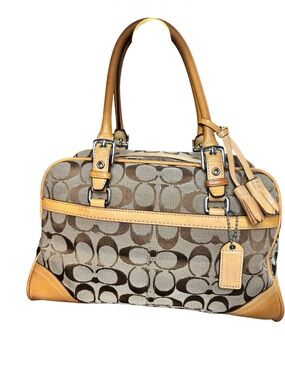 Coach Vintage Hamptons Signature Satchel Khaki Brown Jacquard Leather Y2K 2006